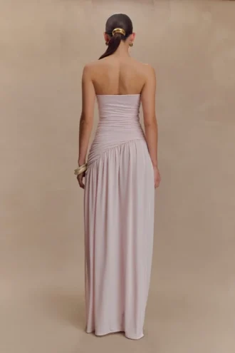 Bex Strapless Slinky Maxi Dress With Split – Pale Pink