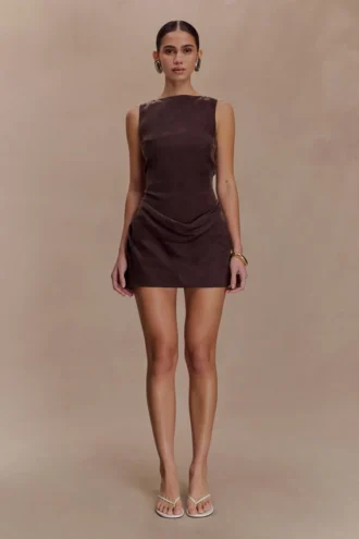Bexley Draped Mini Dress – Dark Chocolate