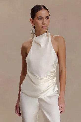 Bianca Satin Halter Top – Ivory