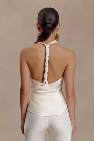 Bianca Satin Halter Top – Ivory