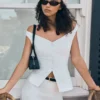 Billie Off Shoulder Sleeveless Button Top – White Billie Off Shoulder Sleeveless Button Top – White