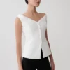 Billie Off Shoulder Sleeveless Button Top – White Billie Off Shoulder Sleeveless Button Top – White