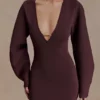 Billy Balloon Sleeve Knit Mini Dress – Dark Chocolate Billy Balloon Sleeve Knit Mini Dress – Dark Chocolate