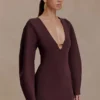 Billy Balloon Sleeve Knit Mini Dress – Dark Chocolate Billy Balloon Sleeve Knit Mini Dress – Dark Chocolate