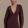 Billy Balloon Sleeve Knit Mini Dress – Dark Chocolate Billy Balloon Sleeve Knit Mini Dress – Dark Chocolate