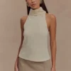 Birdie High Neck Sleeveless Top – Ivory