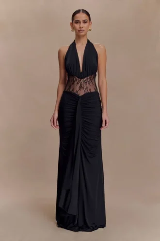 Bonnie Slinky And Lace Maxi Dress – Black