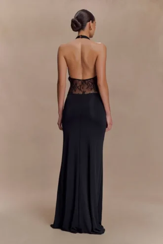 Bonnie Slinky And Lace Maxi Dress – Black