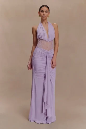 Bonnie Slinky And Lace Maxi Dress – Lilac