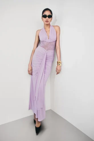 Bonnie Slinky And Lace Maxi Dress – Lilac