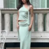 Bowie Low Rise Knit Maxi Skirt – Pastel Green Bowie Low Rise Knit Maxi Skirt – Pastel Green
