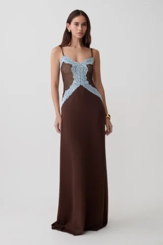 Bray Knit & Lace Maxi Dress – Chocolate/Blue