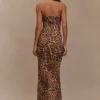 Breanna Strapless Chiffon Maxi Dress – Leopard Print