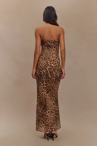 Breanna Strapless Chiffon Maxi Dress – Leopard Print