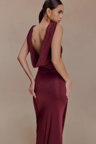 Bridget Slinky Cowl Back Top – Burgundy