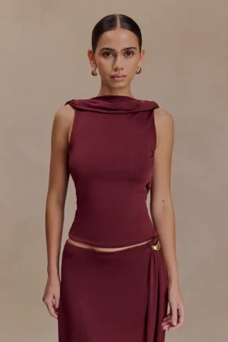 Bridget Slinky Cowl Back Top – Burgundy