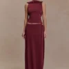 Bridget Slinky Maxi Skirt With Hardware – Burgundy Bridget Slinky Maxi Skirt With Hardware – Burgundy