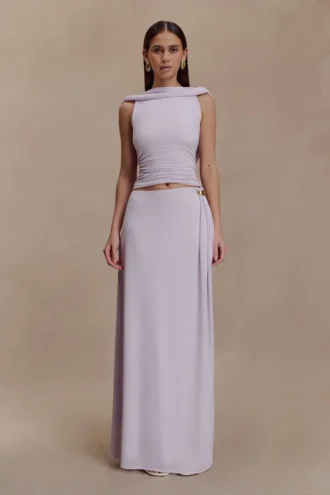 Bridget Slinky Maxi Skirt With Hardware – Dusty Lilac