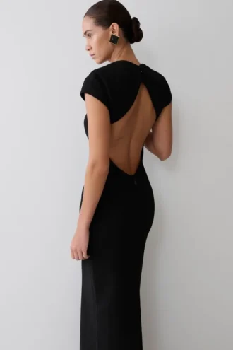 Briella V Neck Suiting Maxi Dress – Black