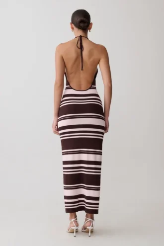 Brienne Stripe Midi Dress – Pink/Chocolate