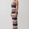 Brienne Stripe Midi Dress – Pink/Chocolate Brienne Stripe Midi Dress – Pink/Chocolate