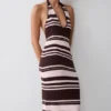 Brienne Stripe Midi Dress – Pink/Chocolate Brienne Stripe Midi Dress – Pink/Chocolate