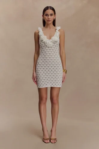 Brigid Ruffle Knit Sleeveless Dress – Ivory