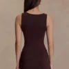 Brock Asymmetrical Neckline Knit Top – Dark Chocolate