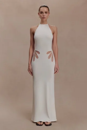Brock Knit Halter Maxi Dress – White