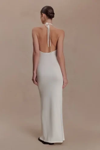 Brock Knit Halter Maxi Dress – White
