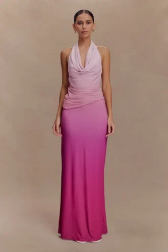 Bruna Slinky Fishtail Maxi Skirt – Ombre Pink