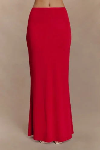 Bruna Slinky Fishtail Maxi Skirt – Red