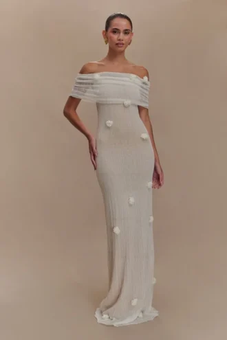 Brynn Orchid Knit Maxi Dress – Ivory