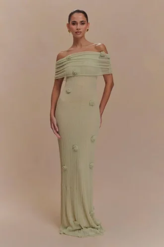 Brynn Orchid Knit Maxi Dress – Pastel Green