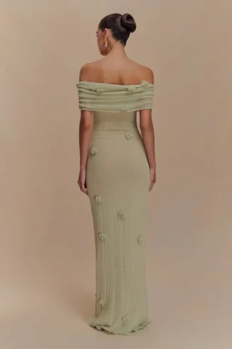 Brynn Orchid Knit Maxi Dress – Pastel Green