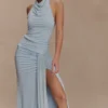 Calandra Slinky Maxi Skirt – Pale Blue