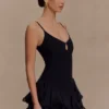 Calantha Ruffle Mesh Mini Dress – Black Calantha Ruffle Mesh Mini Dress – Black