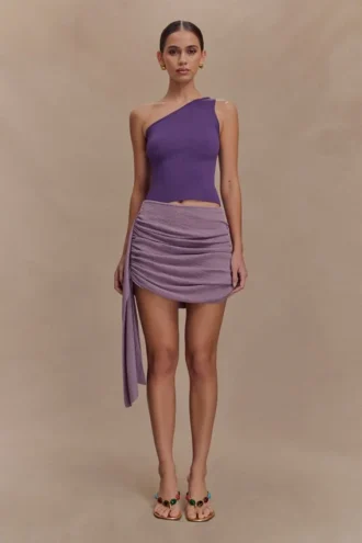 Cali Drape Skirt Knit Mini Dress – Purple
