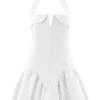 Calipso Halter Mini Dress – White Calipso Halter Mini Dress – White