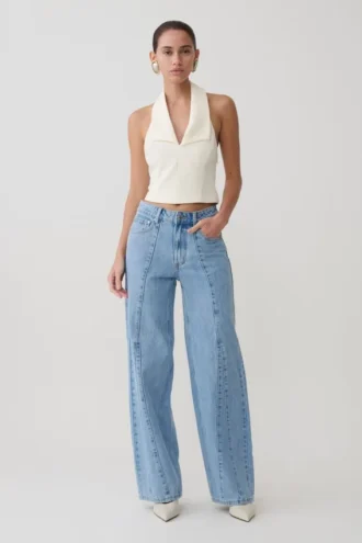 Roy Mid Rise Wide Leg Denim Jeans – Classic Blue