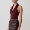 Calla Collared Sleeveless Halter Top – Merlot Calla Collared Sleeveless Halter Top – Merlot
