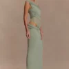 Callen One Shoulder Slinky Maxi Dress – Sage Callen One Shoulder Slinky Maxi Dress – Sage