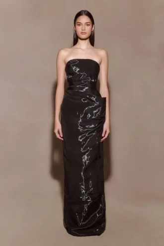 Calliope Strapless Organza Maxi Dress – Black
