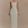 Camila Ruched Halter Midi Dress – Ivory Camila Ruched Halter Midi Dress – Ivory