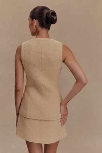 Camilla Boucle Sleeveless Vest – Light Taupe