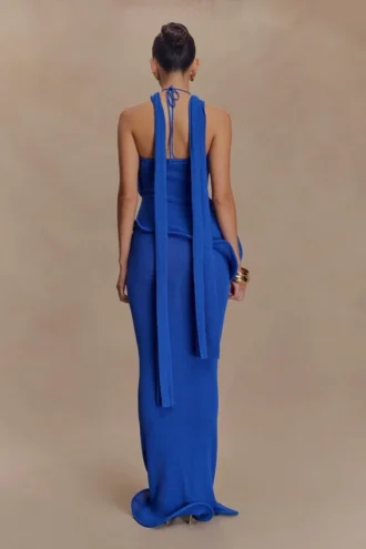 Caprice Halter Knit Maxi Dress – Cobalt