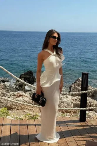 Caprice Halter Knit Maxi Dress – White
