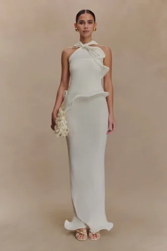 Caprice Halter Knit Maxi Dress – White
