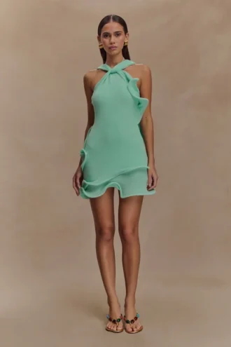 Caprice Halter Knit Mini Dress – Lagoon