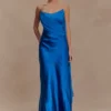 Carah Satin And Chiffon Maxi Dress – Cobalt
